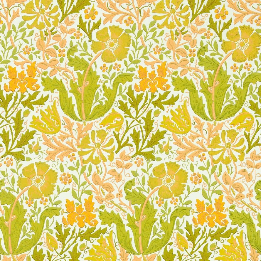 Englische Design Tapeten William Morris sehr schöne Luxus Papier Tapete grün gelb orange Blumen Blüten in Berlin kaufen