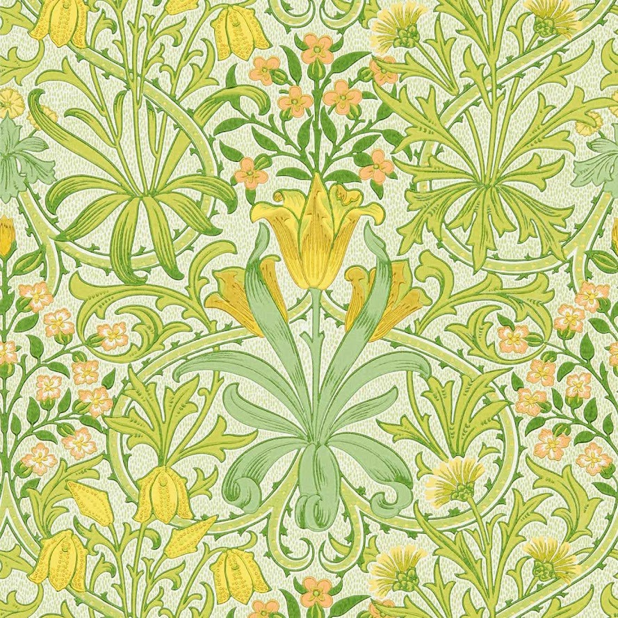 Englische Design Tapeten William Morris 2022 sehr schöne Luxus Papier Tapete grün gelb beige Blumen Blüten in Berlin kaufen