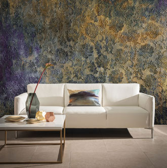 Lincrusta Tapete klassisches Muster als Wandverkleidung im Wohnzimmer